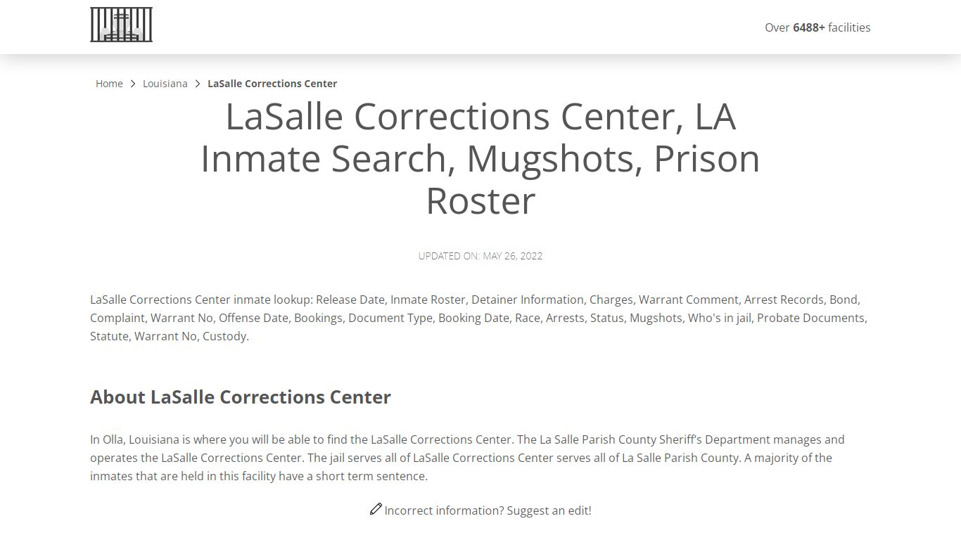 LaSalle Corrections Center, LA Inmate Search, Mugshots ...